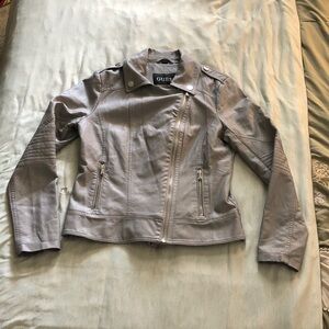 GUESS Women's Silver Vegan Leather Jacket